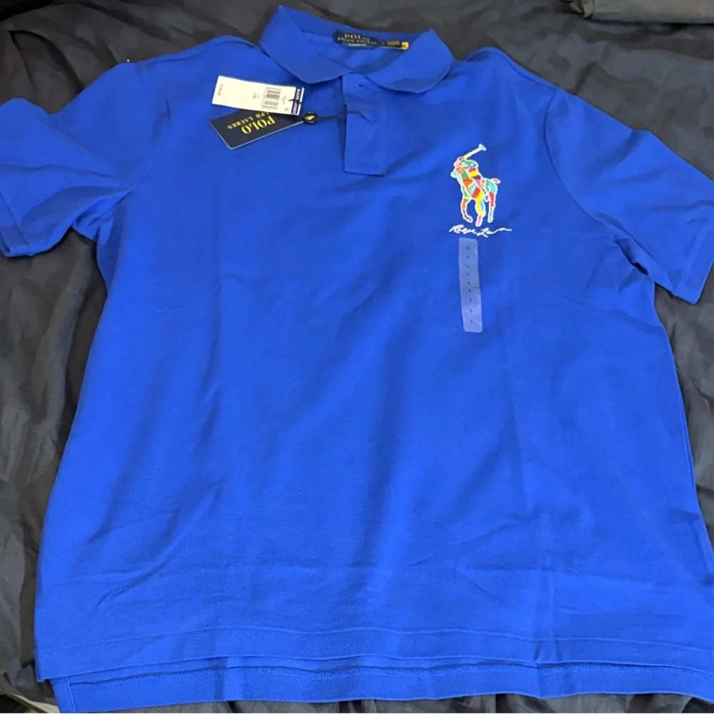 Polo Ralph Lauren Big Pony Polo Shirt Blue Multicolor Logo Size L NWT